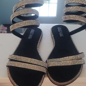 Azalea Wang Wrap Rhinestone Sandals.